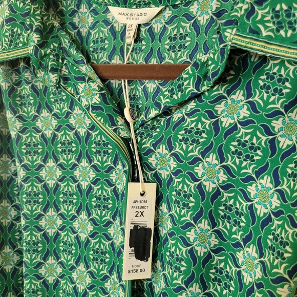 NWT Max Studio Green Geometric Print Women's MIDI Dress Size 2X Boho Chic - Picture 13 of 13